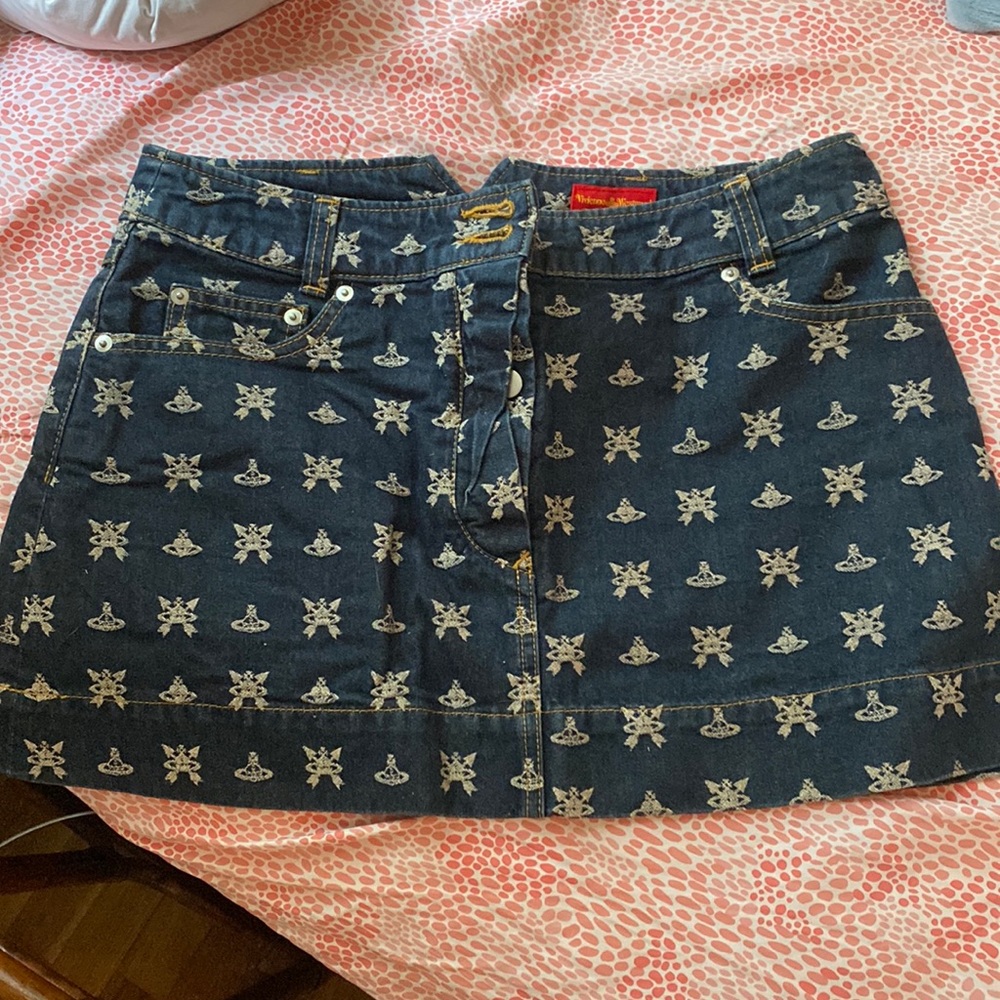 Vivienne Westwood red label denim monogram skirt
